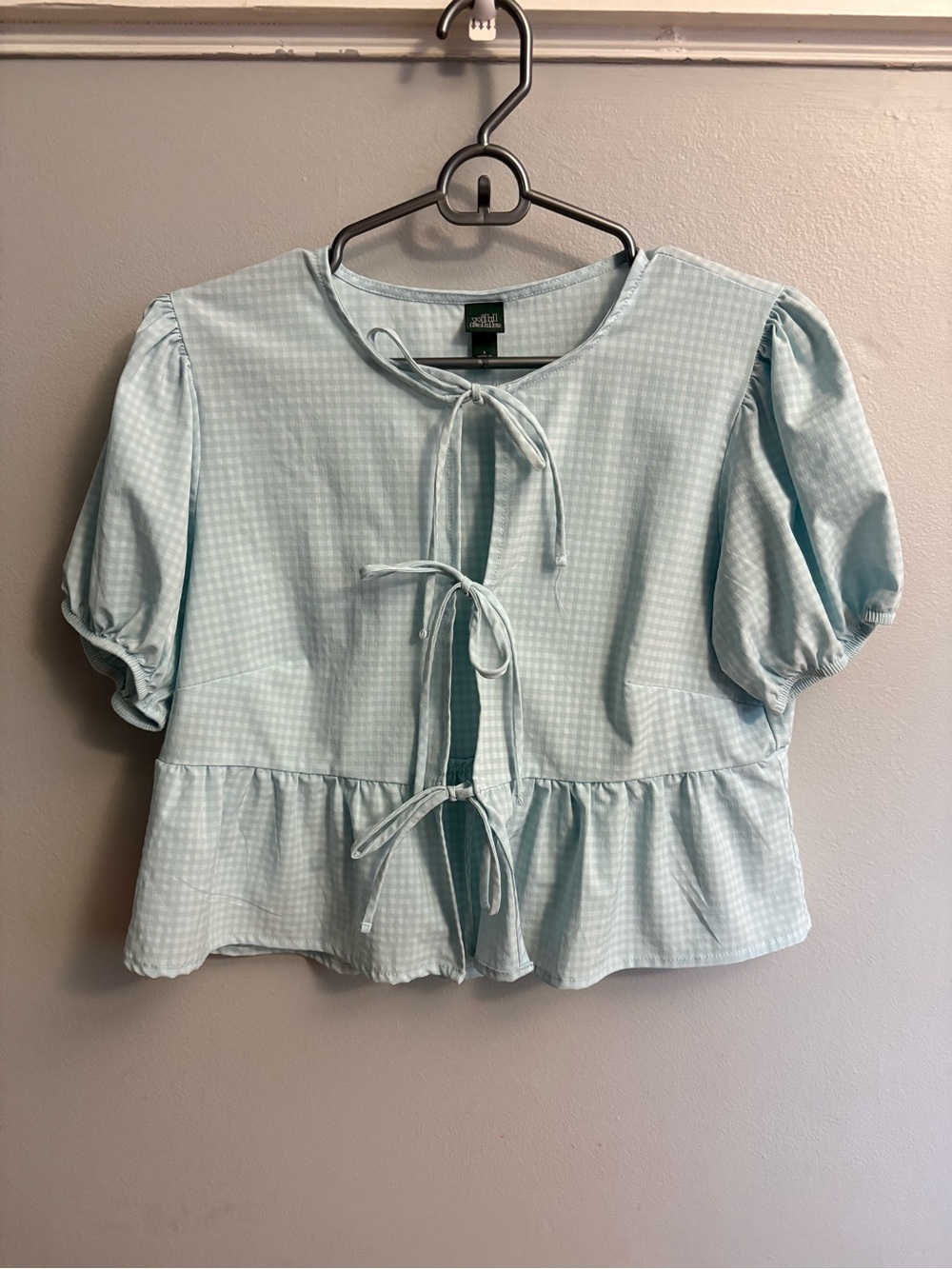 wild fable Light Blue Gingham Tie-Front Peplum Blouse